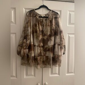 NWT Terra & Sky Brown Tie-Dye Blouse